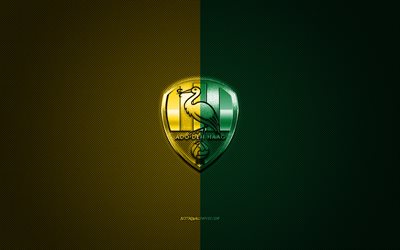 ADO Den Haag, Dutch football club, Eredivisie, green yellow logo, green yellow carbon fiber background, football, The Hague, Netherlands, ADO Den Haag logo