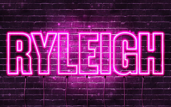Ryleigh, 4k, wallpapers with names, female names, Ryleigh name, purple neon lights, horizontal text, picture with Ryleigh name