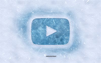 YouTube logo, winter concepts, snow texture, snow background, YouTube emblem, winter art, YouTube