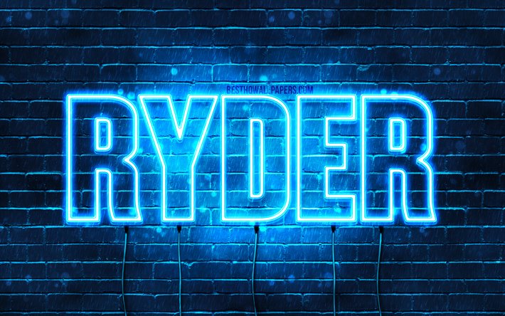 Ryder, 4k, sfondi per il desktop con i nomi, il testo orizzontale, Ryder nome, neon blu, immagine con nome Ryder