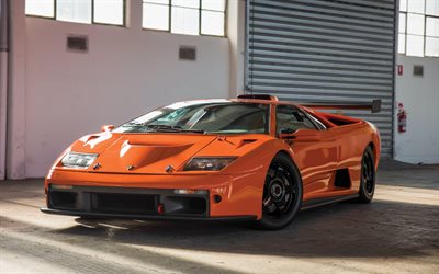 Lamborghini Diablo, supercar, orange sports coupe, orange Diablo, Italian sports cars, Lamborghini