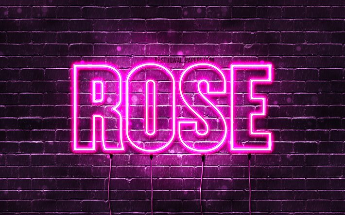 Rose, 4k, sfondi per il desktop con i nomi, nomi di donna, Rosa nome, viola neon, orizzontale del testo, l&#39;immagine con il nome della Rosa
