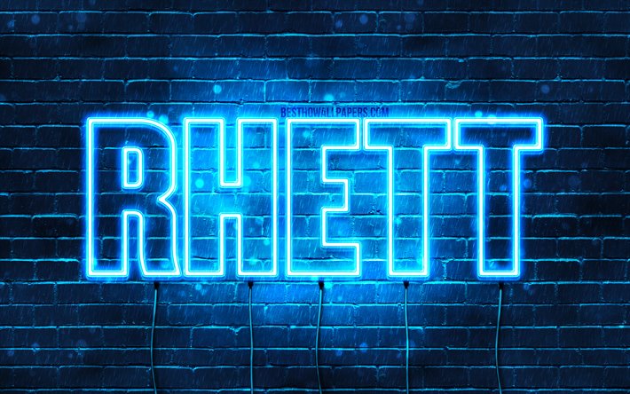 Rhett, 4k, sfondi per il desktop con i nomi, il testo orizzontale, Rhett nome, neon blu, immagine a Rhett nome