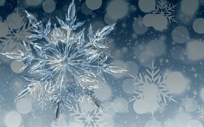 Di vetro 3d fiocco di neve, invernali, la texture di sfondo con fiocchi di neve, sfondo, blu texture