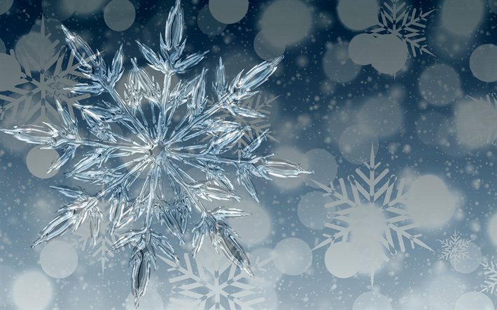 3d glass snowflake, winter texture, background with snowflakes, winter background, blue texture