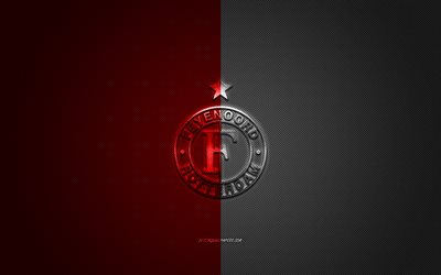 Feyenoord, Dutch football club, Eredivisie, white-red logo, white-red carbon fiber background, football, Rotterdam, Netherlands, Feyenoord logo