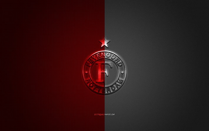 Feyenoord, n&#233;erlandais club de football, Eredivisie, blanc logo rouge, blanc-rouge en fibre de carbone de fond, football, Rotterdam, pays-bas, Feyenoord logo