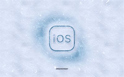 iOS-logo, talvi k&#228;sitteit&#228;, lumen rakenne, lumi tausta, iOS-tunnus, talven taidetta, iOS, iPhone OS