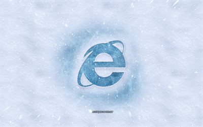 Internet Explorer logo, winter concepts, IE logo, snow texture, snow background, Internet Explorer emblem, winter art, Internet Explorer