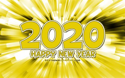 4k, 謹んで新年の2020年までの, 黄色い線の概要, 2020年までの黄色の桁, 2020年までの概念, 2020年には黄色の背景, 2020年の桁の数字