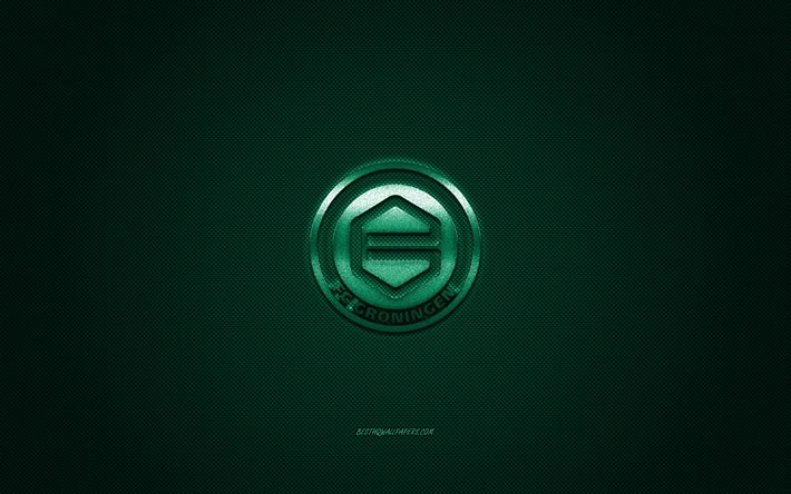 FC Groningen, olandese football club, Eredivisie, logo verde, verde contesto in fibra di carbonio, calcio, Groeningen, Olanda, Groningen logo
