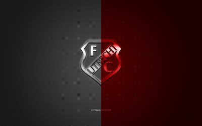 Le FC Utrecht, n&#233;erlandais club de football, Eredivisie, blanc logo rouge, blanc rouge en fibre de carbone de fond, football, Utrecht, pays-bas, le FC Utrecht logo