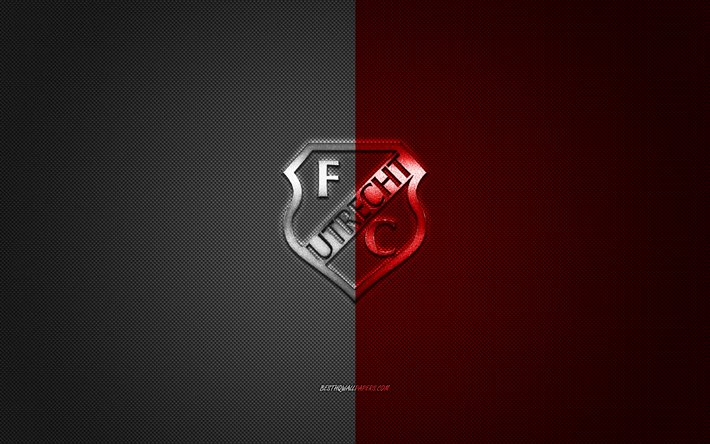 fc utrecht, holl&#228;ndische fu&#223;ball-club, eredivisie, wei&#223;, rot logo, white-red carbon-faser-hintergrund, fu&#223;ball, utrecht, niederlande, fc utrecht-logo