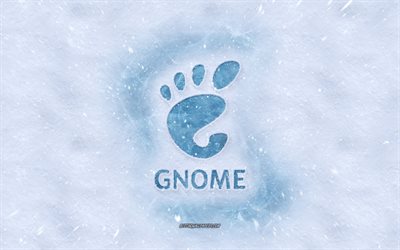 GNOME logotipo, invierno conceptos, la textura de la nieve, la nieve de fondo, GNOME con el emblema de invierno de arte, GNOME, UNIX