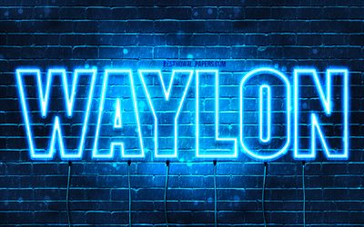 Waylon, 4k, fondos de pantalla con los nombres, el texto horizontal, Waylon nombre, luces azules de ne&#243;n, imagen con Waylon nombre