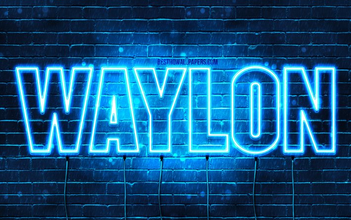 Waylon, 4k, fondos de pantalla con los nombres, el texto horizontal, Waylon nombre, luces azules de ne&#243;n, imagen con Waylon nombre