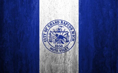 Flaggan i Grand Rapids, Michigan, 4k, sten bakgrund, Amerikansk stad, grunge flagga, Grand Rapids, USA, Grand Rapids flagga, grunge konst, sten struktur, flaggor av amerikanska st&#228;der