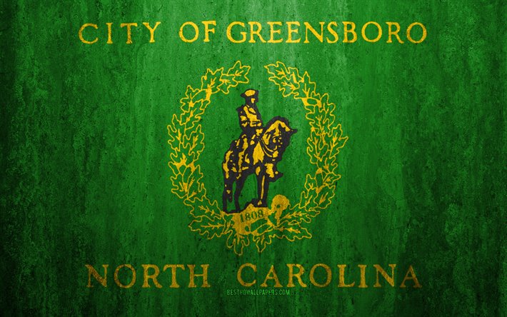 Flag of Greensboro, North Carolina, 4k, stone background, American city, grunge flag, Greensboro, USA, Greensboro flag, grunge art, stone texture, flags of american cities