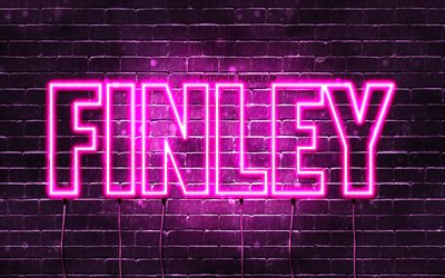 Finley, 4k, taustakuvia nimet, naisten nimi&#228;, Finley nimi, violetti neon valot, vaakasuuntainen teksti, kuva Finley nimi