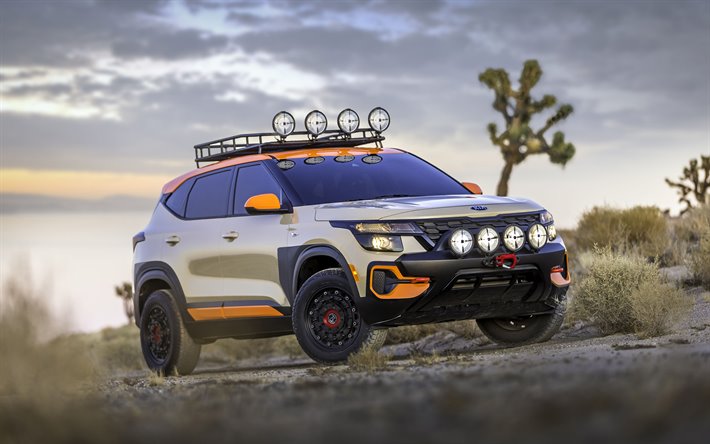 Kia Seltos X-Line Trail Attaque Concept, 4k, offroad, 2019 voitures, v&#233;hicules utilitaires sport, tuning, 2019 Kia Seltos, les voitures cor&#233;ennes, Kia