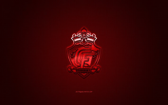 Gyeongnam FC, G&#252;ney Kore Futbol Kul&#252;b&#252;, 1 K Lig, kırmızı logo, kırmızı karbon fiber arka plan, futbol, Changwon, G&#252;ney Kore, Gyeongnam FC logosu
