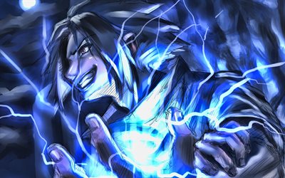 Sasuke Uchiha, 4k, personaggi di Naruto, blu illuminazione, manga, grafica, Naruto, Sasuke