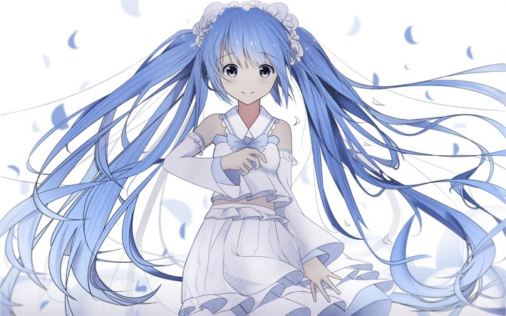 Vocaloid, Hatsune Miku, personnage de manga, portrait, personnages principaux, robe blanche