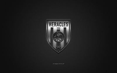Heracles Almelo, Dutch football club, Eredivisie, silver logo, white gray fiber background, football, Almelo, Netherlands, Heracles FC logo