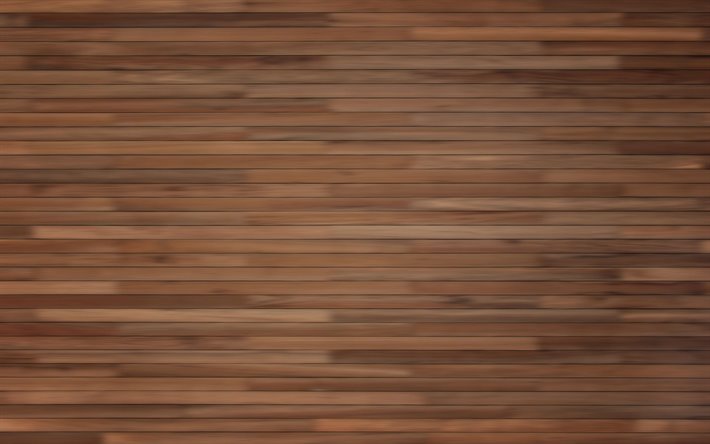 4k, 茶褐色の木製ボード, 横薄板, 水平板, 茶褐色の木製の質感, 木造ライン, 茶褐色の木製の背景, 木製の質感, 茶色の背景
