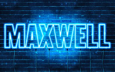 Maxwell, 4k, isim Maxwell adı ile, yatay metin, Maxwell adı, mavi neon ışıkları, resimli duvar kağıtları