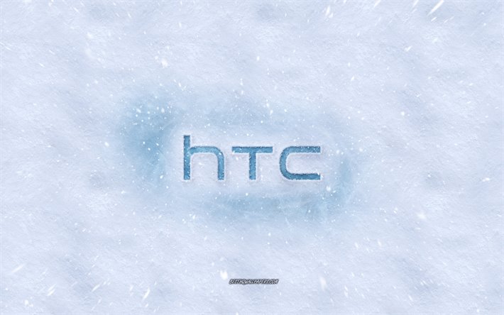 HTC-logo, talvi k&#228;sitteit&#228;, lumen rakenne, lumi tausta, HTC tunnus, talven taidetta, HTC