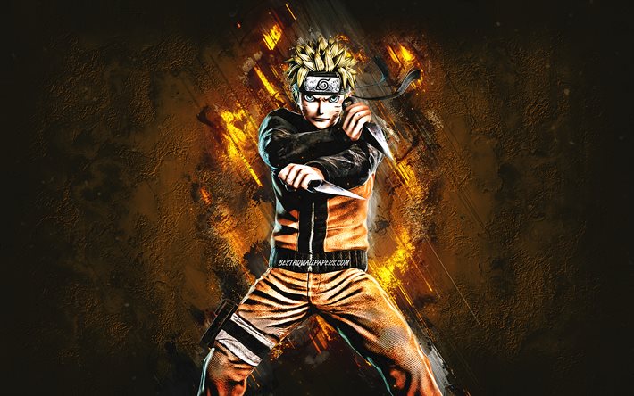 Uzumaki Naruto, main character, Naruto, orange stone background, anime characters, japanese manga