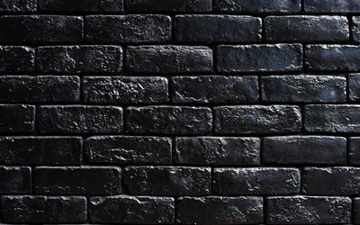 black brickwall, 4k, black bricks background, bricks textures, 3D textures, brick wall, bricks background, black stone background, bricks, black bricks