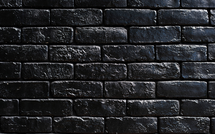 黒レンガの壁, 4k, 黒レンガの背景, レンガのテクスチャ, 3Dテクスチャ, レンガの壁, レンガの背景, 黒い石の背景, 煉瓦, 黒レンガ