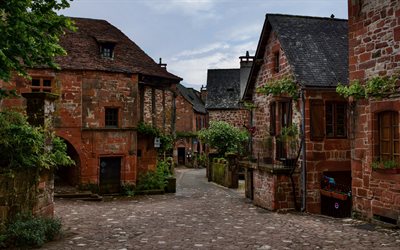 Collonges-la-Rouge, 4k, village, streets, houses, Nouvelle-Aquitaine, Collonges-la-Rouge cityscape, France