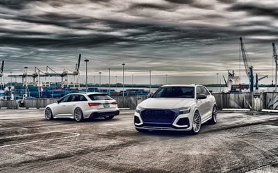 4k, Audi RS Q8, Audi RS6, 2021, vista frontale, esterno, nuova RS Q8 bianca, nuova RS6 bianca, RSQ8, tuning RS6, auto tedesche, Audi