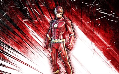 4k, The Flash, art grunge, Fortnite Battle Royale, personnages Fortnite, The Flash Skin, rayons abstraits rouges, Fortnite, The Flash Fortnite