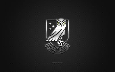 ユニオンオマハ, アメリカのサッカークラブ, 白のロゴ, 灰色の炭素繊維の背景, USLリーグ1, サッカー, オマハ, USA, ユニオンオマハのロゴ
