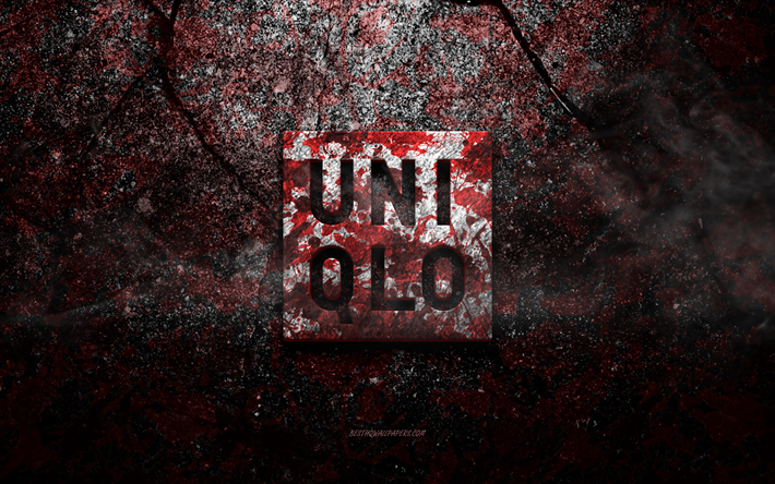 Logo Uniqlo, art grunge, logo pierre Uniqlo, texture pierre rouge, Uniqlo, texture pierre grunge, emblème Uniqlo, logo Uniqlo 3d