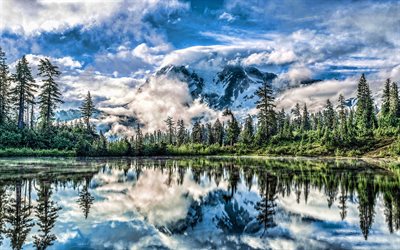 USA, 4k, HDR, forest, lake, mountains, summer, America, beautiful nature