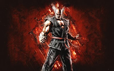 Heihachi, Tekken 7, orange stone background, Heihachi Mishima, Tekken 7 characters, Heihachi Tekken, grunge art