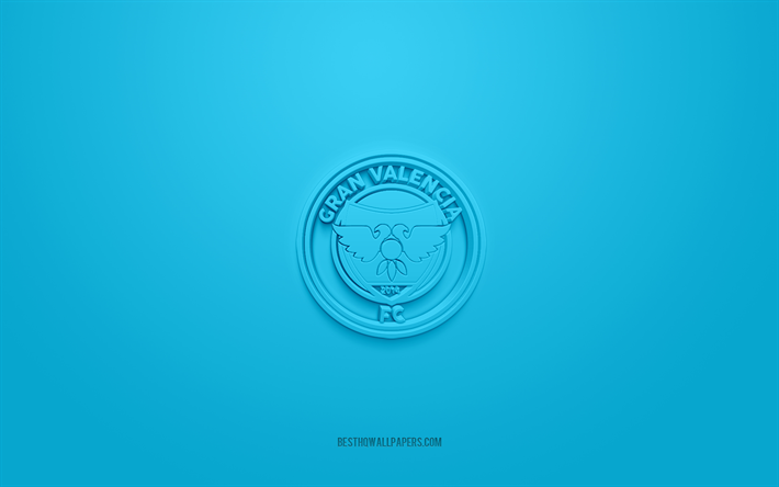 Gran Valencia Maracay FC, logo 3D cr&#233;atif, fond bleu, &#233;quipe de football v&#233;n&#233;zu&#233;lienne, Primera Division v&#233;n&#233;zu&#233;lienne, Valence, Venezuela, art 3d, football, logo 3d Gran Valencia Maracay FC