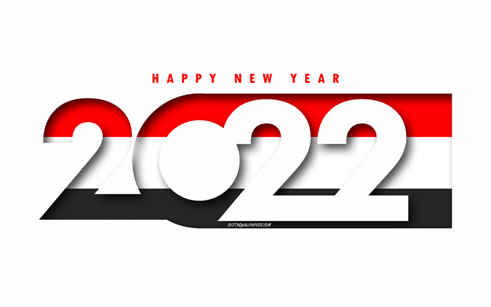 Hyv&#228;&#228; uutta vuotta 2022 Jemen, valkoinen tausta, Jemen 2022, Jemen 2022 uusivuosi, 2022 konseptit, Jemen, Jemenin lippu
