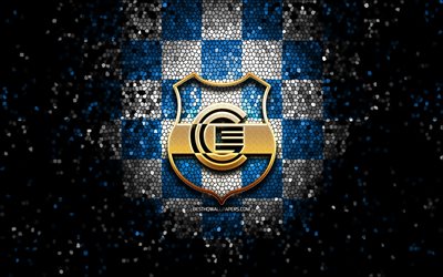 CA Gimnasia y Esgrima, glitter logo, Primera Nacional, mavi beyaz damalı arka plan, futbol, Arjantinli Futbol Kulübü, CA Gimnasia y Esgrima logo, Gimnasia y Esgrima de Jujuy, mozaik sanatı, Gimnasia y Esgrima FC