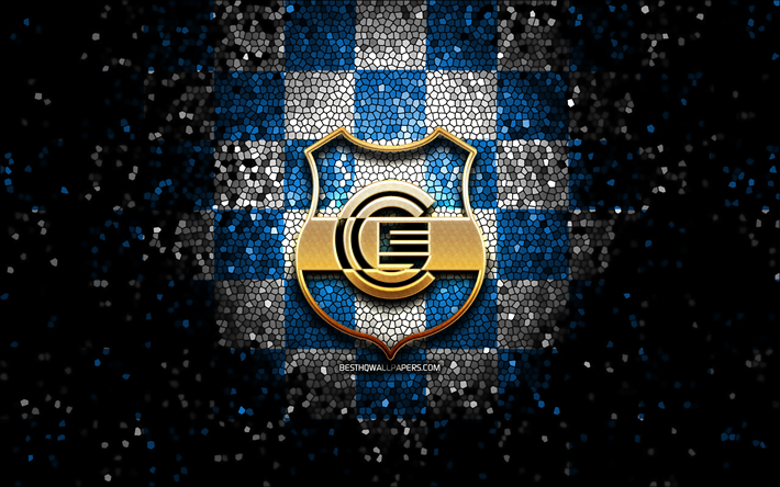 CA Gimnasia y Esgrima, glitter logo, Primera Nacional, mavi beyaz damalı arka plan, futbol, Arjantinli Futbol Kul&#252;b&#252;, CA Gimnasia y Esgrima logo, Gimnasia y Esgrima de Jujuy, mozaik sanatı, Gimnasia y Esgrima FC