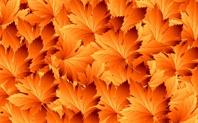 orange leaves, 4k, macro, leaves textures, autumn leaves, background with leaves, vector textures, leaves patterns, leaf textures, natural textures