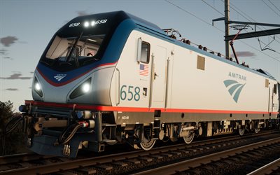 Train Sim World 2020, Amtrak 658, Locomotive électrique, AMTK 658, États-Unis, Train Simulator, Chemin de fer