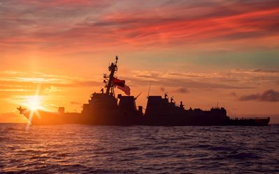 USS Paul Ignatius, DDG-117, US Navy, destroyer américain, mer, soir, coucher de soleil, destroyer de classe Arleigh Burke, United States Navy