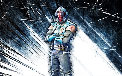 4k, The Visitor, grunge art, Fortnite Battle Royale, Fortnite characters, blue abstract rays, The Visitor Skin, Fortnite, The Visitor Fortnite
