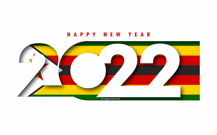 Yeni Yılınız Kutlu Olsun 2022 Zimbabwe, beyaz arka plan, Zimbabwe 2022, Zimbabwe 2022 Yeni Yıl, 2022 kavramlar, Zimbabwe, Zimbabwe Bayrağı